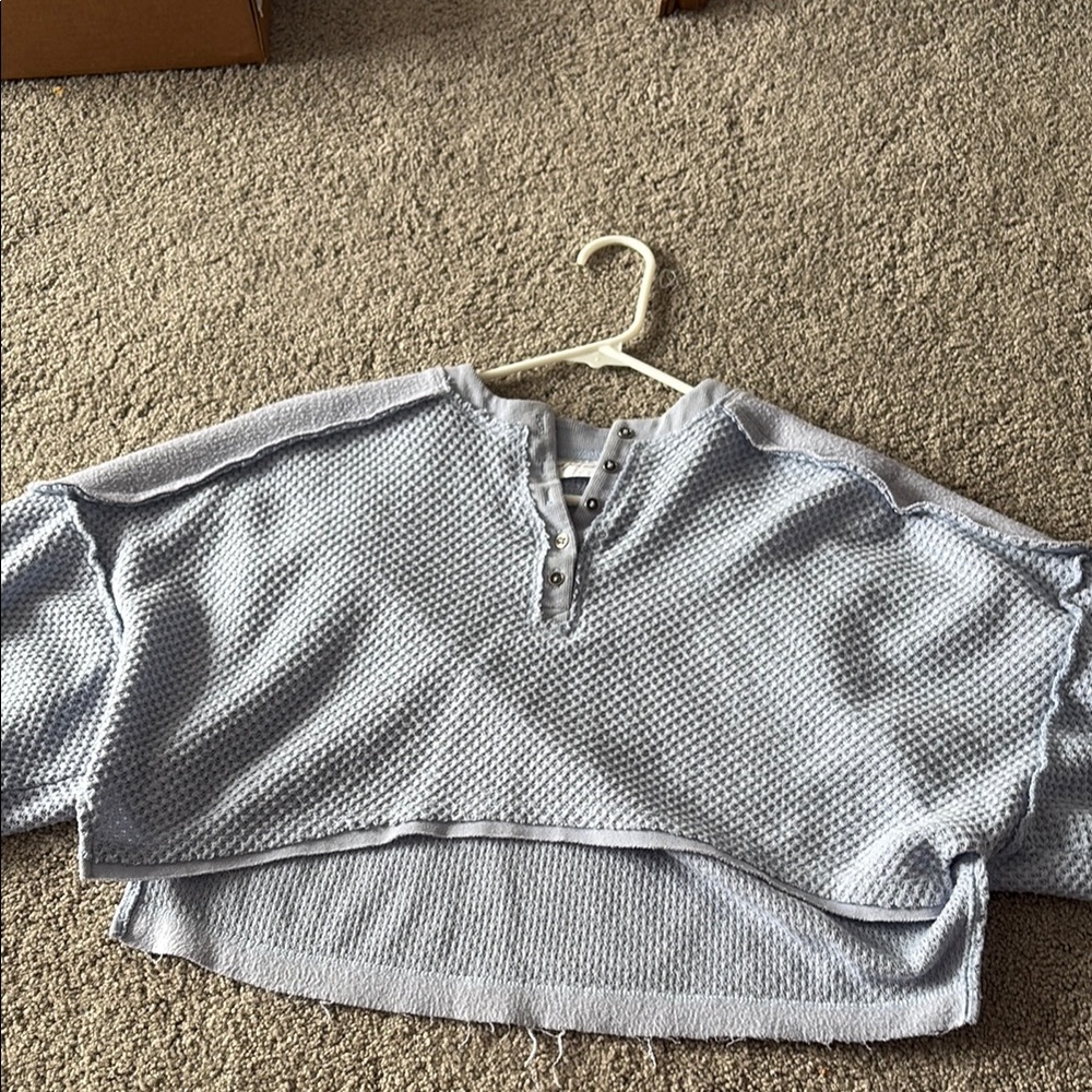 Urban Outfitters Light Blue Waffle Knit Cropped Sweater